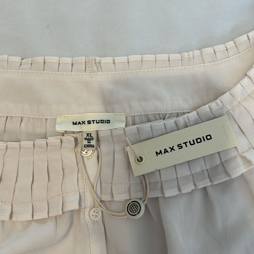 Max Studio Light Beige Blouse with Ruffled Neckline - Picture 4 of 14